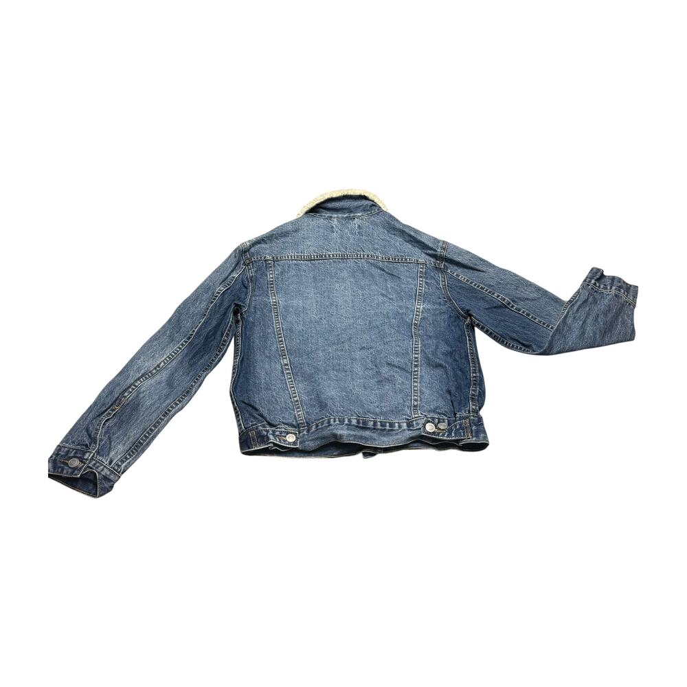Unveil Sherpa Collar Denim Trucker Jacket Medium Blue Wash Fleece Lined - Picture 6 of 8